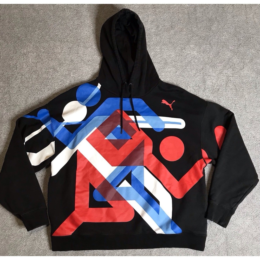 Puma USA Olympic Village Terry Hoodie Sweatshirt Size Medium Black M